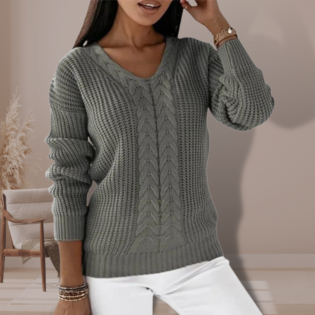Maglione a trecce con scollo a V da donna – Maglione invernale casual