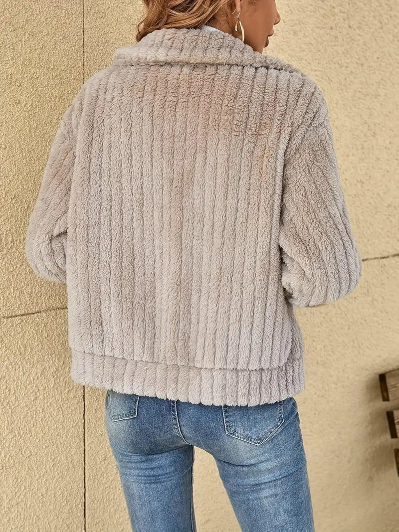 Cardigan invernale da donna con cerniera e maniche lunghe in pile a coste