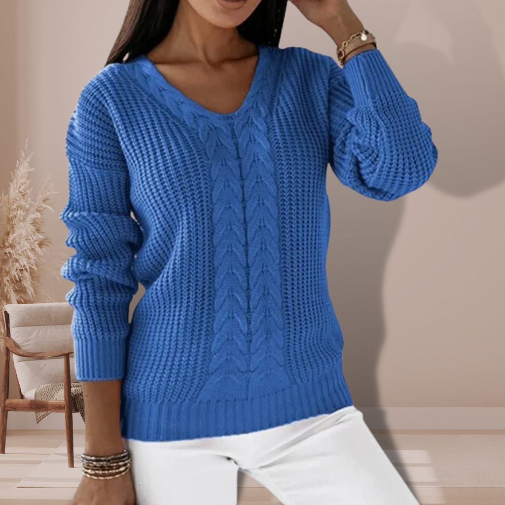 Maglione a trecce con scollo a V da donna – Maglione invernale casual