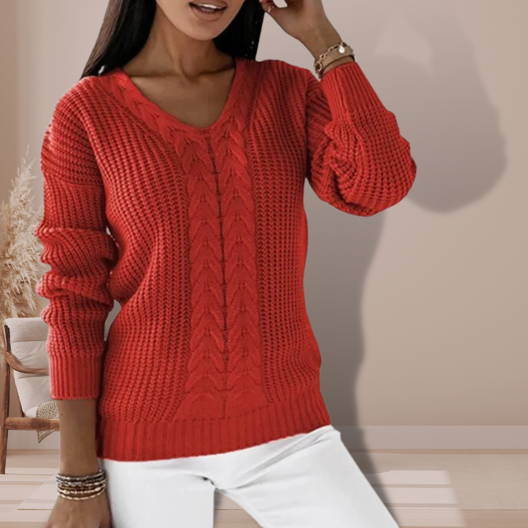Maglione elegante in maglia morbida con scollo a V e maniche lunghe da donna