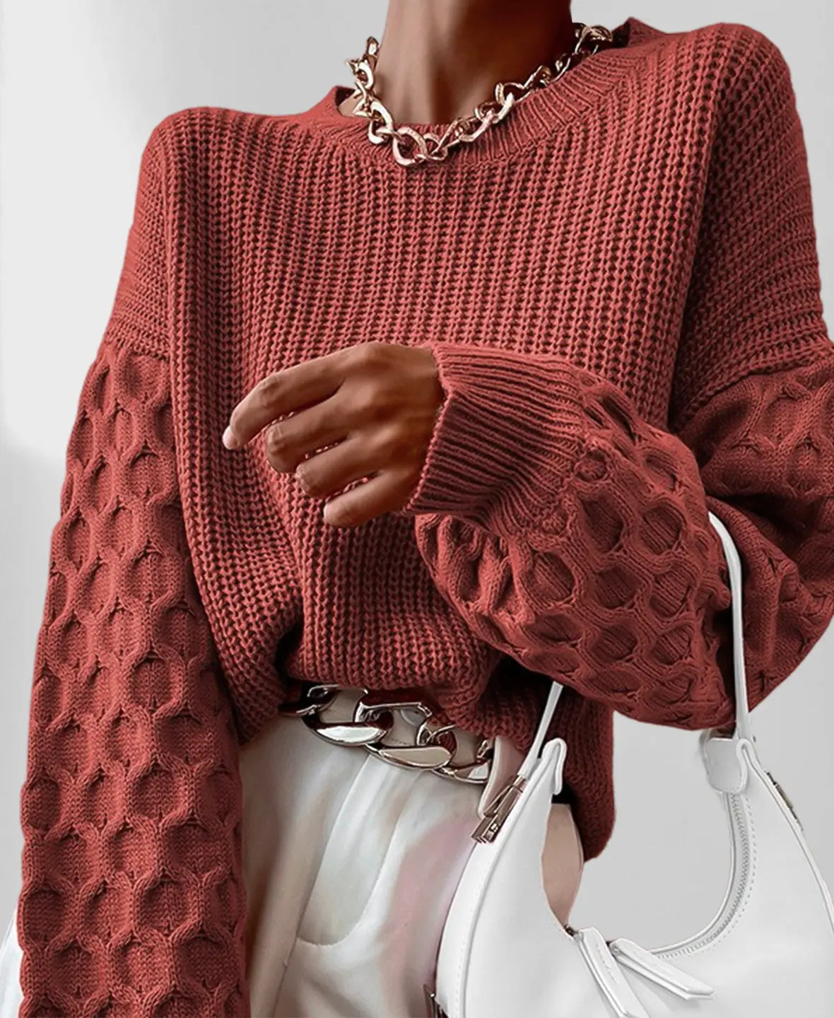 Maglione invernale caldo da donna con maniche a palloncino - Maglieria calda