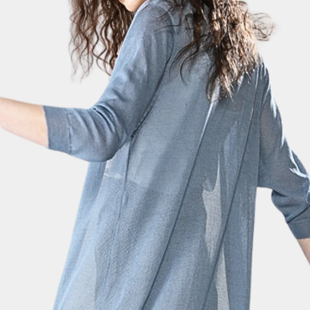 Cardigan lungo aperto leggero da donna con maniche a 3/4
