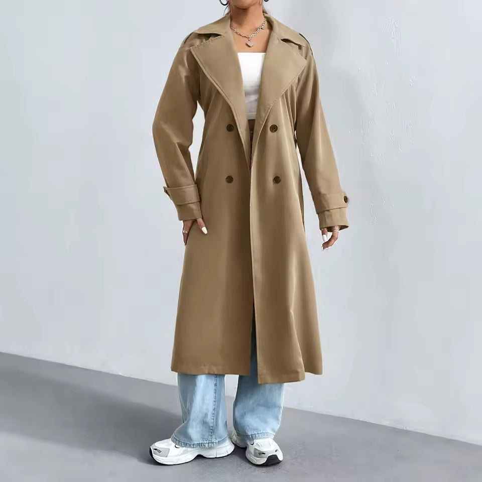 Trench lungo da donna elegante e di lusso - Cappotto doppiopetto