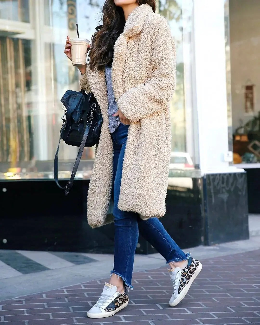 Cappotto lungo Teddy da donna - elegante trendy e comodo