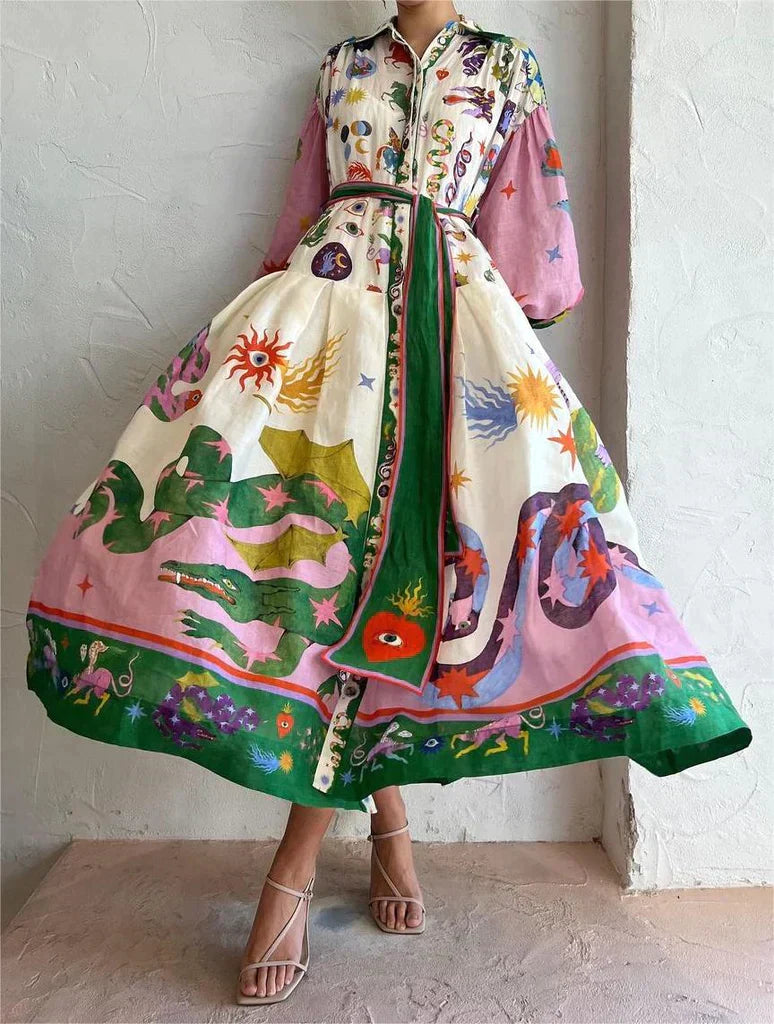 Maxi abito italiano multicolore alla moda da donna