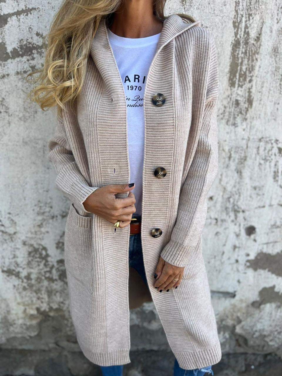 Elegante cardigan lungo lavorato a maglia