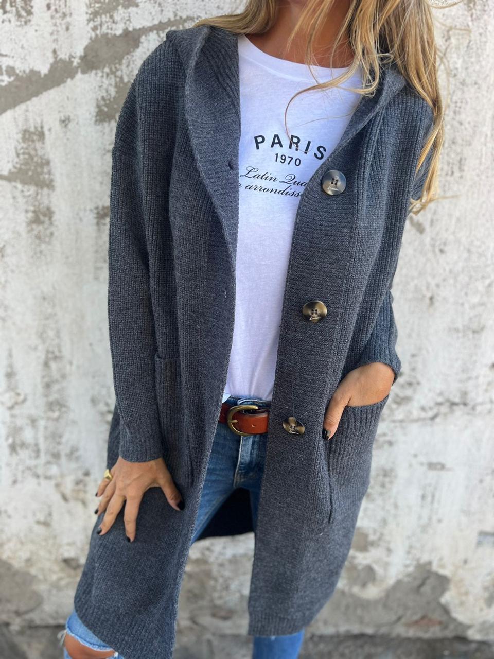 Elegante cardigan lungo lavorato a maglia
