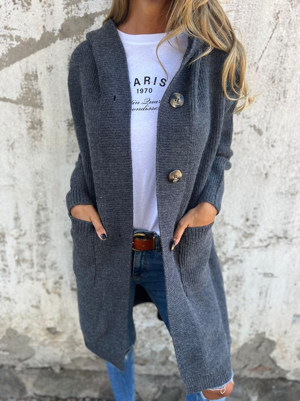 Elegante cardigan lungo lavorato a maglia