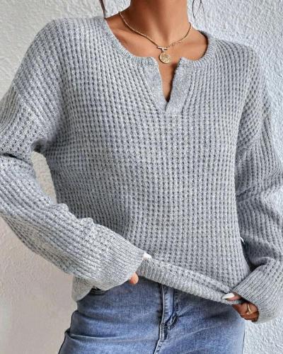 Maglione elegante da donna in tessuto a nido d'ape con scollo a V - Maniche lunghe