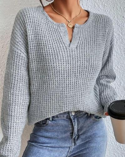 Maglione elegante da donna in tessuto a nido d'ape con scollo a V - Maniche lunghe