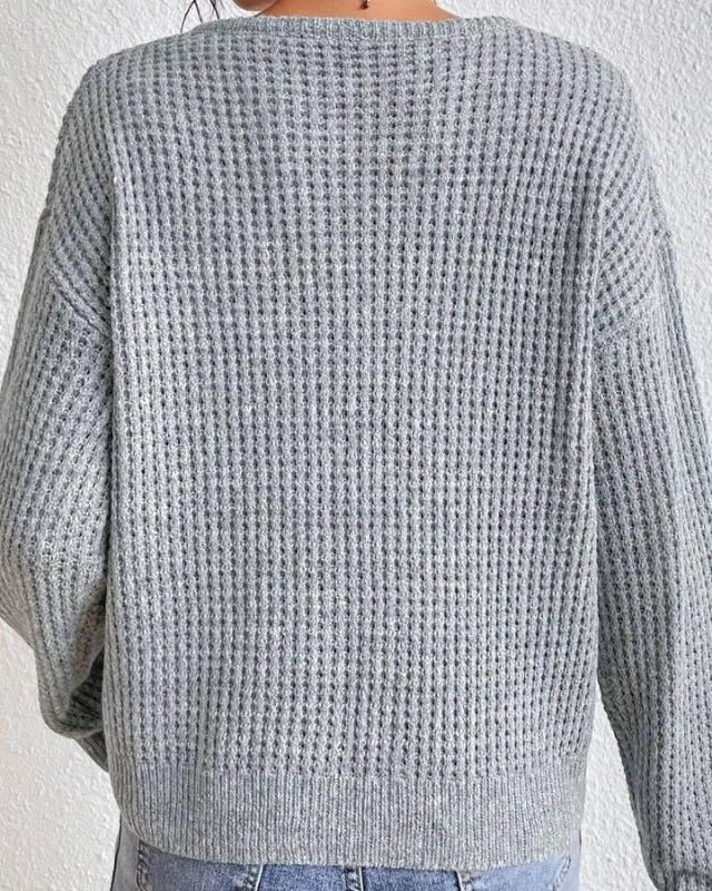 Maglione elegante da donna in tessuto a nido d'ape con scollo a V - Maniche lunghe