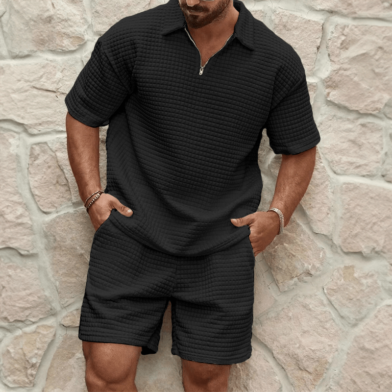 Lussuoso set estivo da uomo con mezza zip di tendenza