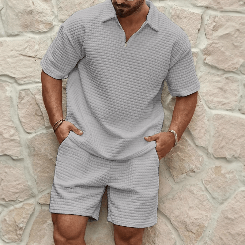 Lussuoso set estivo da uomo con mezza zip di tendenza