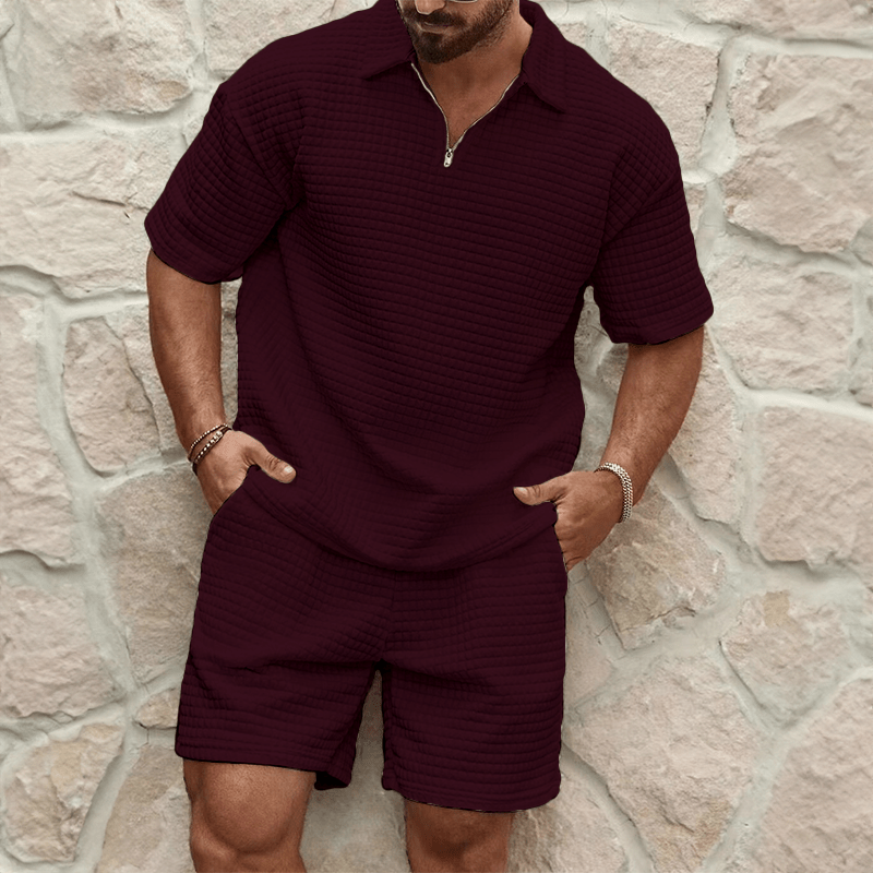 Lussuoso set estivo da uomo con mezza zip di tendenza