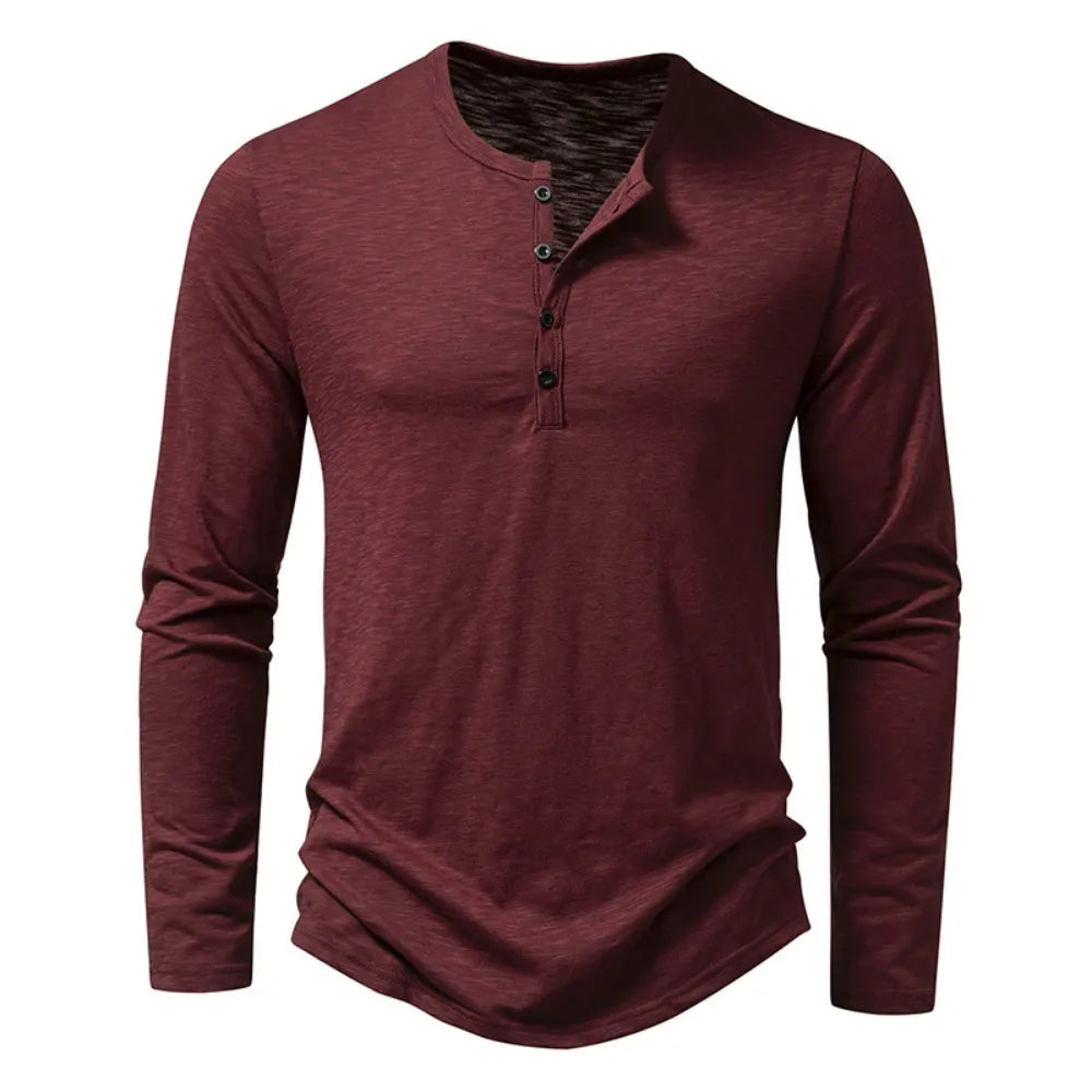 Maglietta Henley casual da uomo - Elegante camicia a maniche lunghe