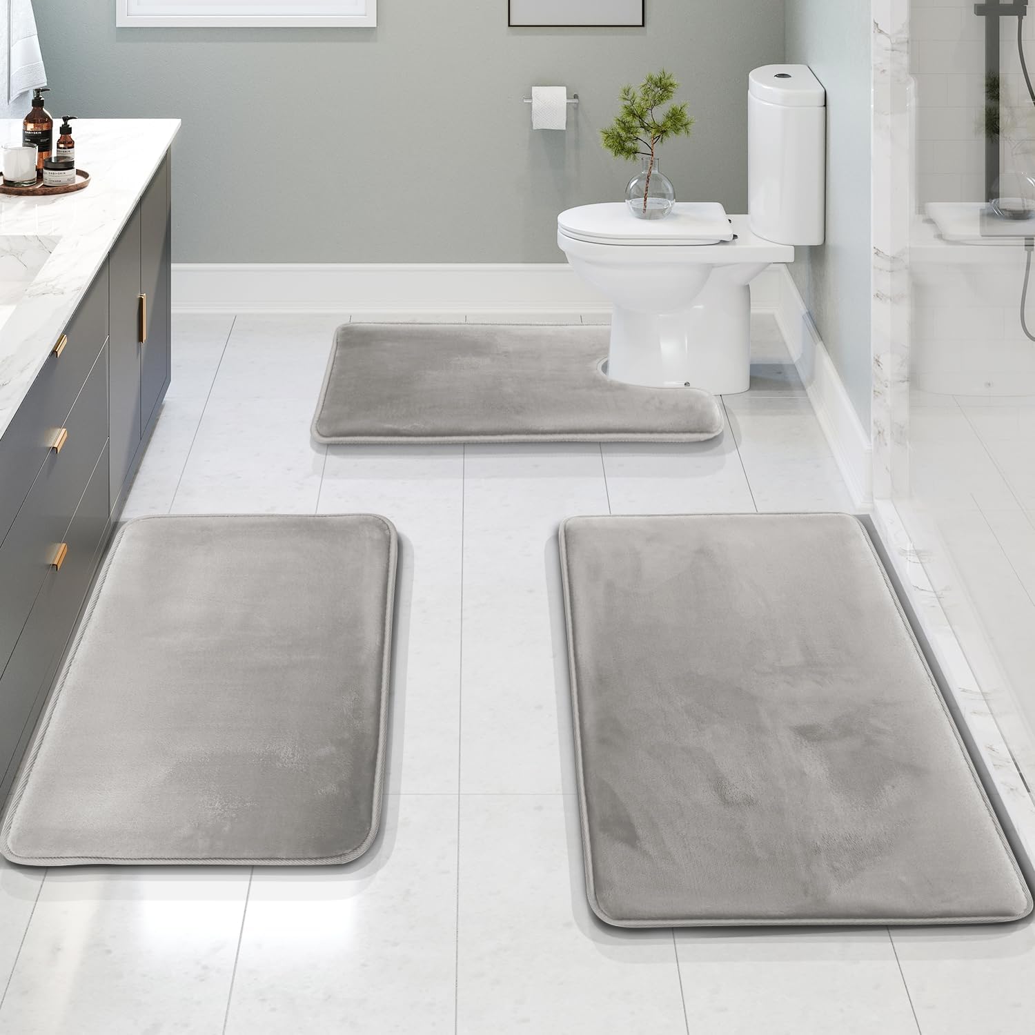 Tappetino da bagno in memory foam di velluto di lusso - Set da 3 pezzi