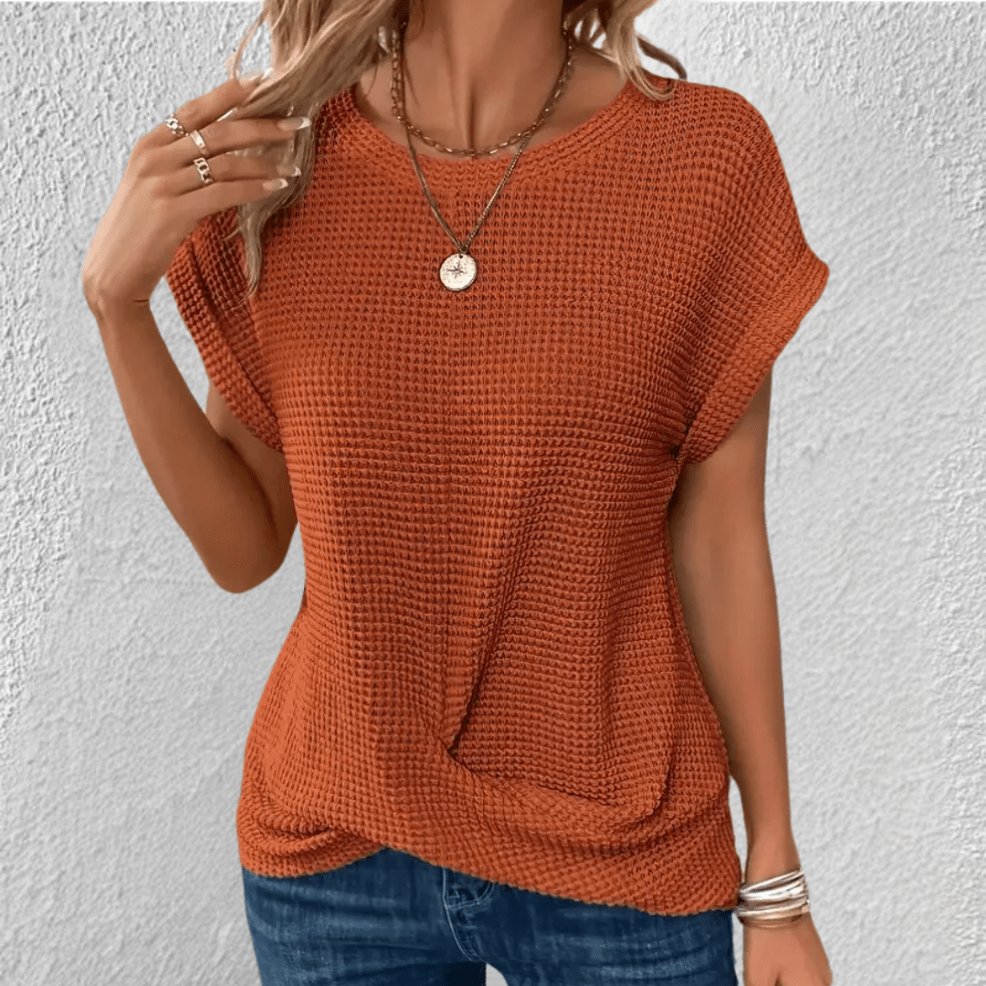 Camicetta da donna in maglia a nido d'ape con scollo rotondo