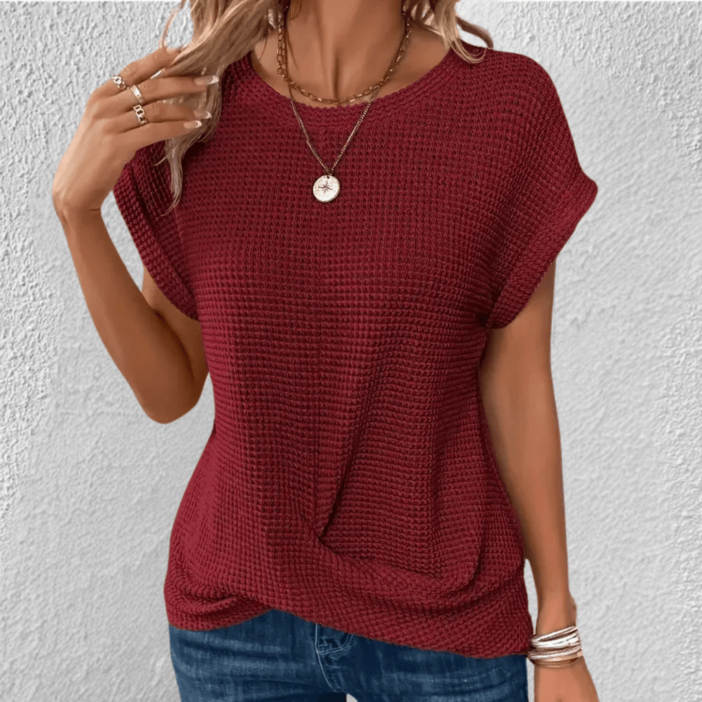 Camicetta da donna in maglia a nido d'ape con scollo rotondo