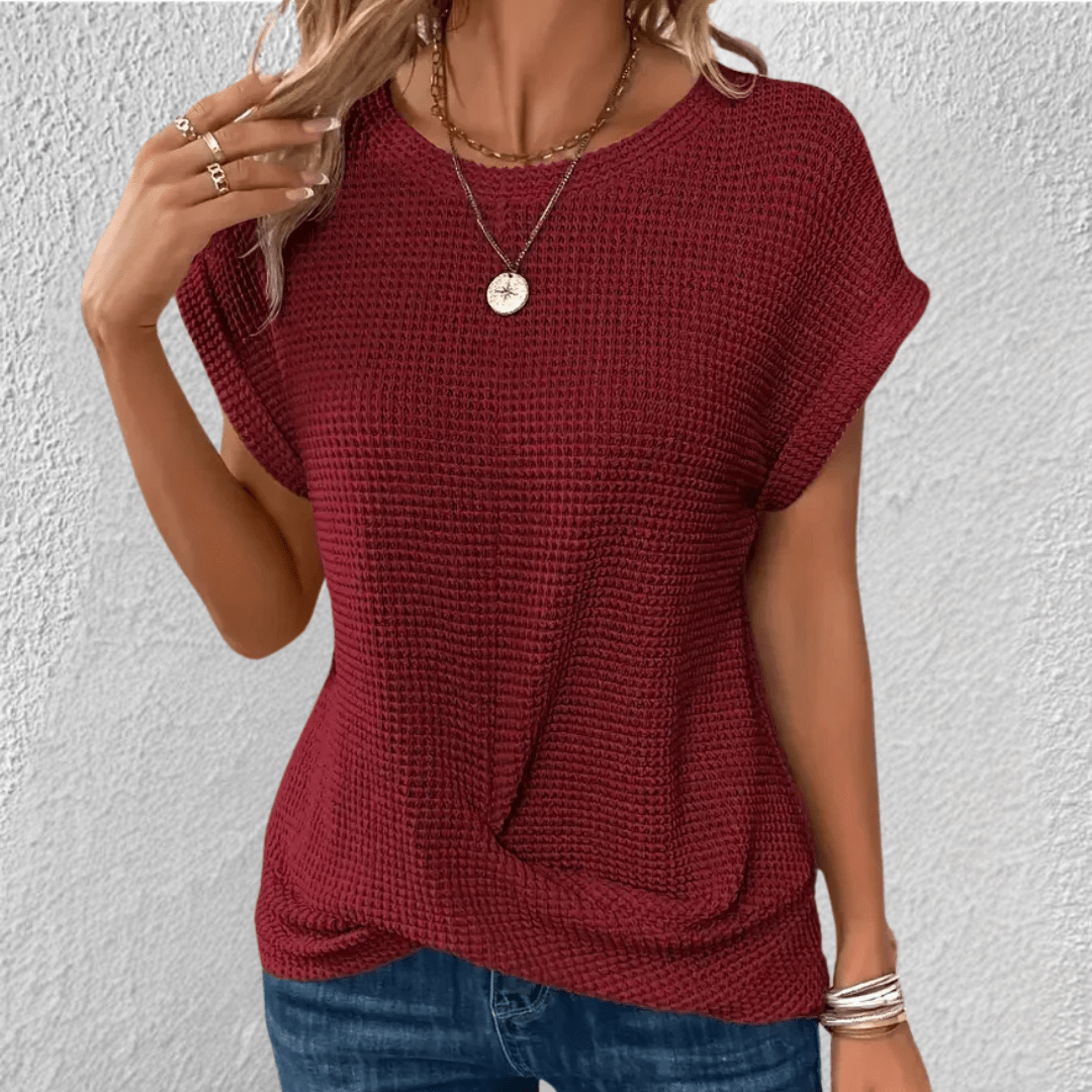 Camicetta da donna in maglia a nido d'ape con scollo rotondo