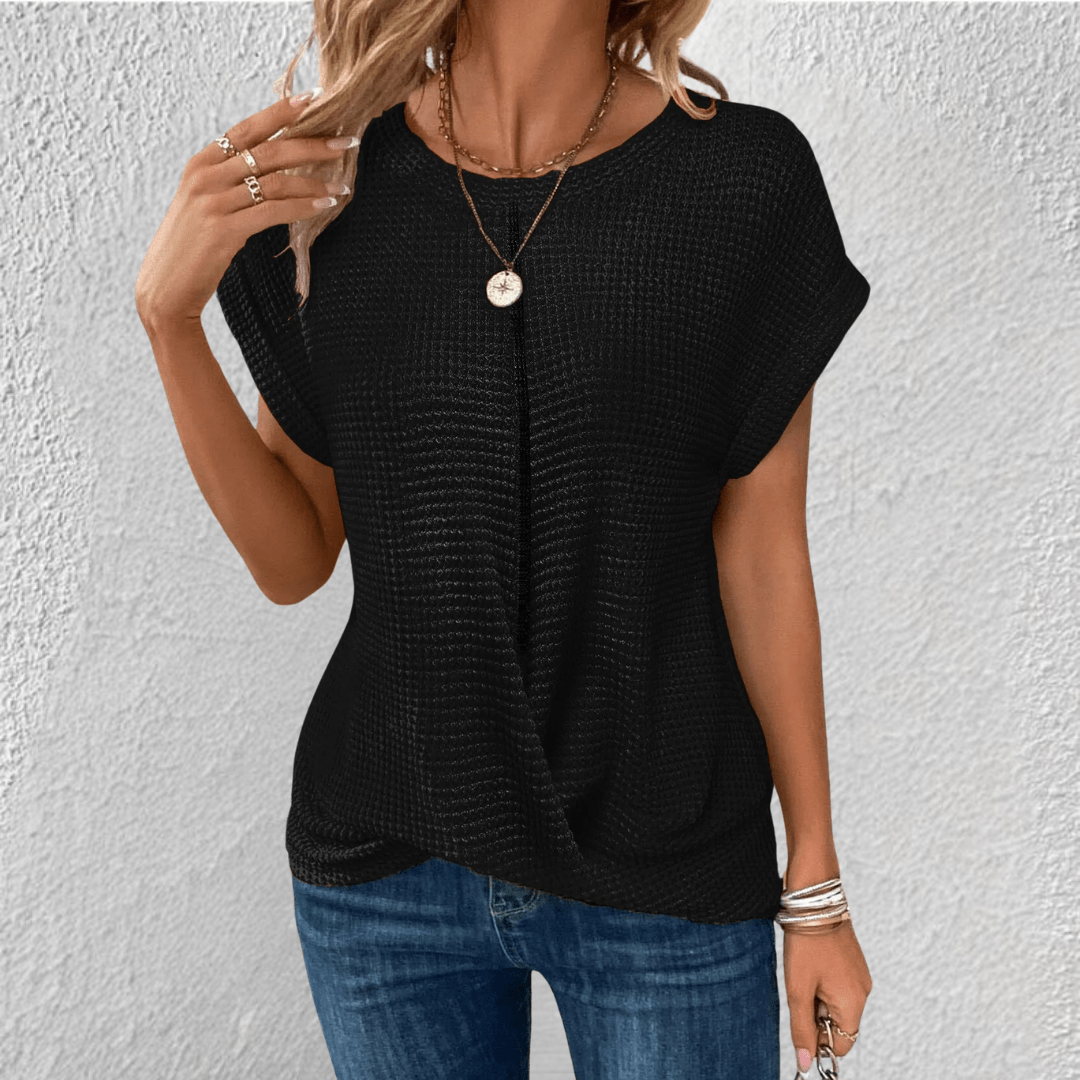 Camicetta da donna in maglia a nido d'ape con scollo rotondo
