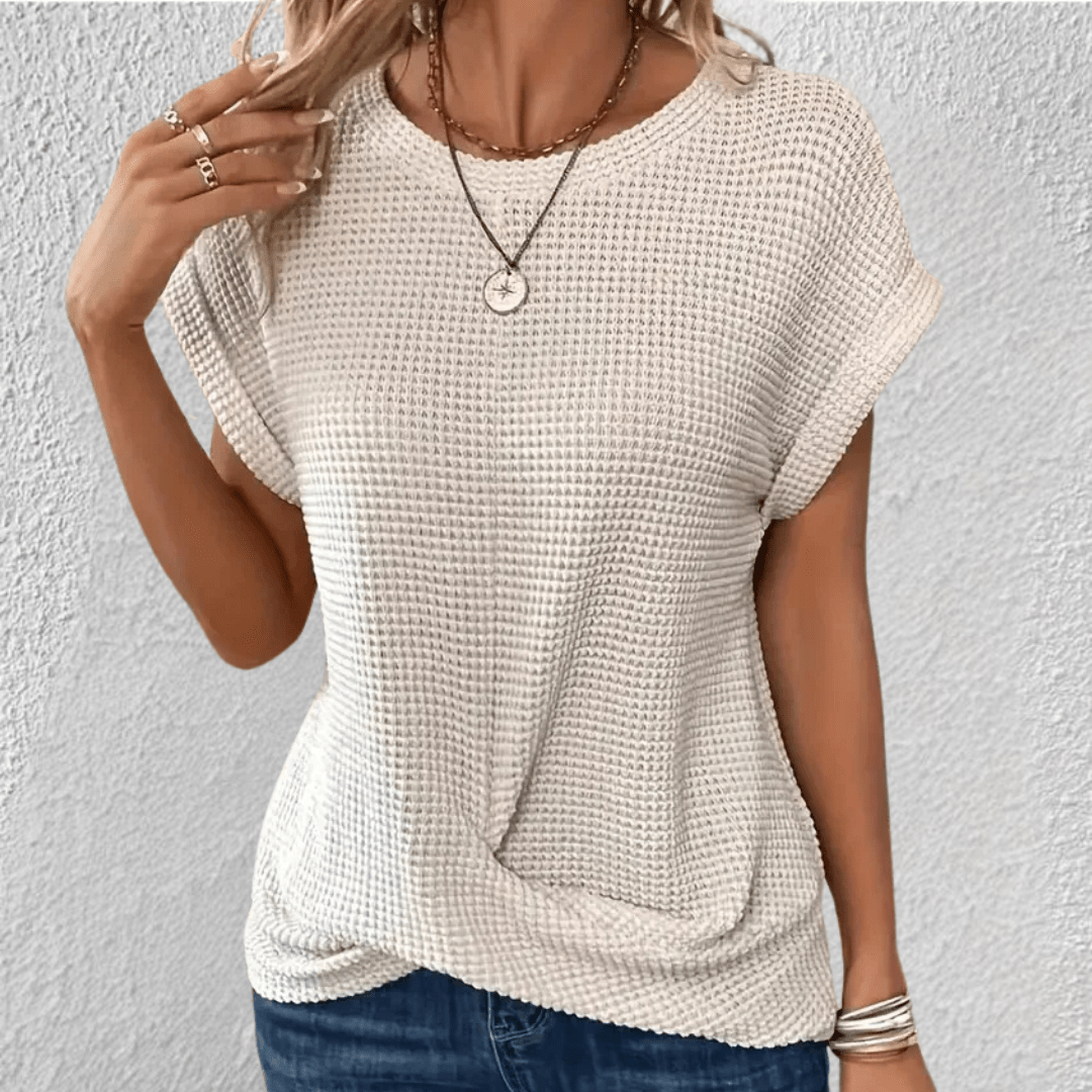 Camicetta da donna in maglia a nido d'ape con scollo rotondo