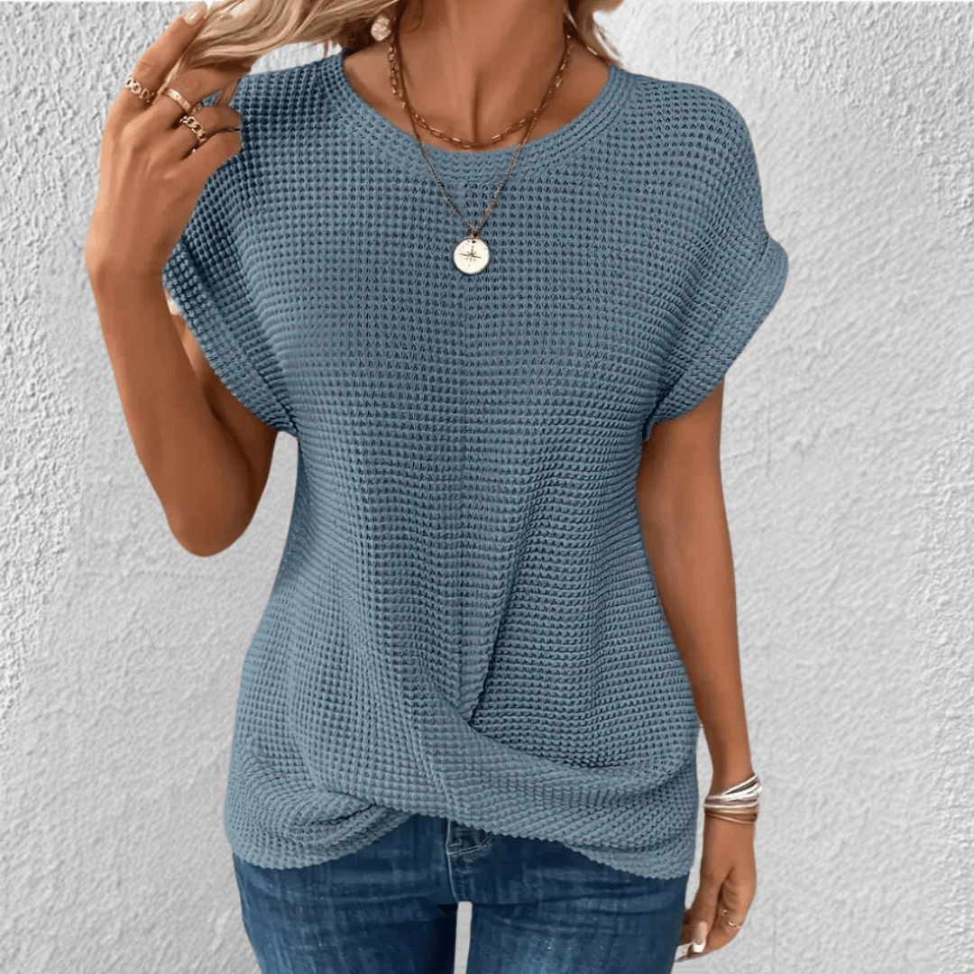 Camicetta da donna in maglia a nido d'ape con scollo rotondo