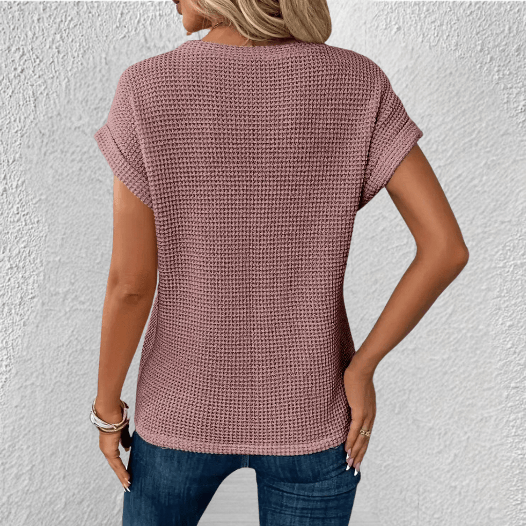 Camicetta da donna in maglia a nido d'ape con scollo rotondo