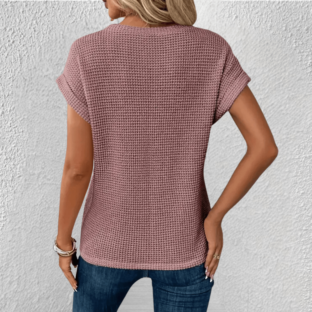 Camicetta da donna in maglia a nido d'ape con scollo rotondo