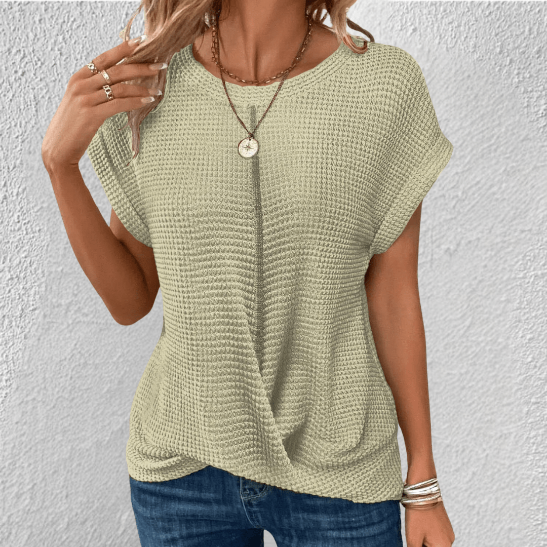Camicetta da donna in maglia a nido d'ape con scollo rotondo