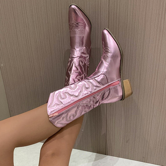 Stivali da donna stile western metallizzati – Stivali neri alla caviglia comodi ed eleganti per look casual e da festa
