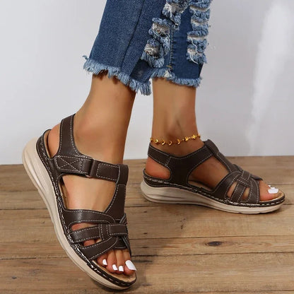 Sandali ortopedici da donna in pelle casual, comodi e dal design elegante – Sandali da passeggio larghi e di supporto per l'uso quotidiano