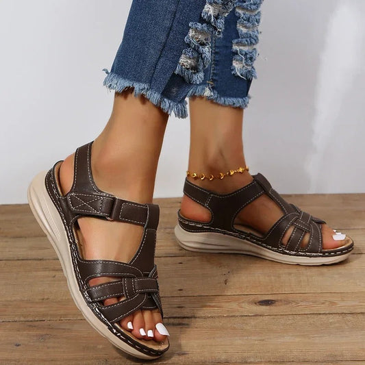 Sandali ortopedici da donna in pelle casual, comodi e dal design elegante – Sandali da passeggio larghi e di supporto per l'uso quotidiano