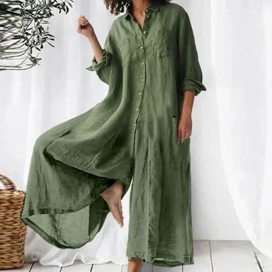 Tuta da donna comoda comoda con gamba larga e bottoni - Vestibilità comoda