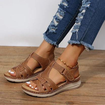 Sandali ortopedici da donna in pelle casual, comodi e dal design elegante – Sandali da passeggio larghi e di supporto per l'uso quotidiano
