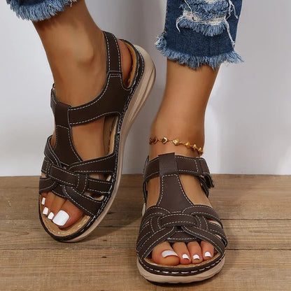 Sandali ortopedici da donna in pelle casual, comodi e dal design elegante – Sandali da passeggio larghi e di supporto per l'uso quotidiano