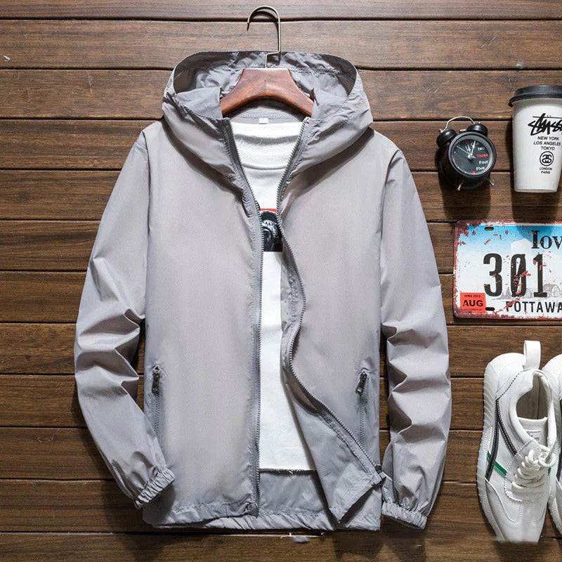 Giacca antivento impermeabile leggera di alta qualità da uomo - Cappuccio e chiusura con cerniera