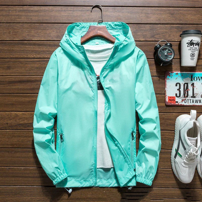 Let, vandtæt, vindtæt jakke af høj kvalitet til mænd - Hætte og lynlåslukning