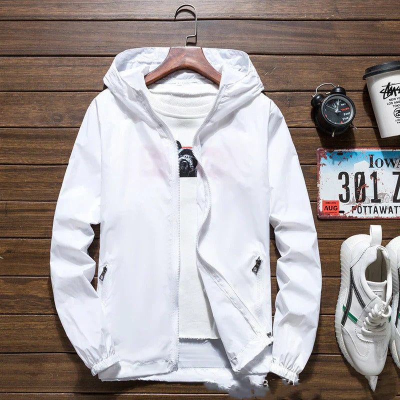 Giacca antivento impermeabile leggera di alta qualità da uomo - Cappuccio e chiusura con cerniera