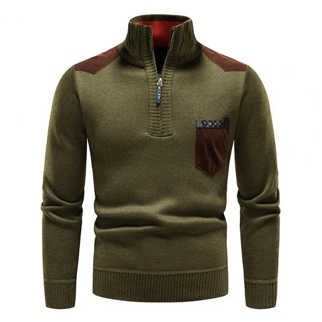 Maglione invernale da uomo con collo alto e chiusura a zip a un quarto – Maglia morbida con tasca