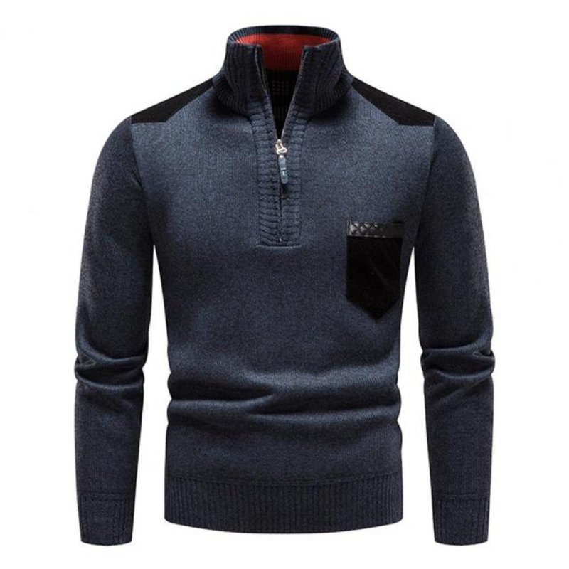 Maglione invernale da uomo con collo alto e chiusura a zip a un quarto – Maglia morbida con tasca