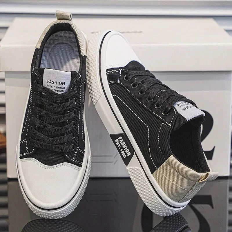 Sneakers da uomo in tela retrò - Comode scarpe basse blu e bianche
