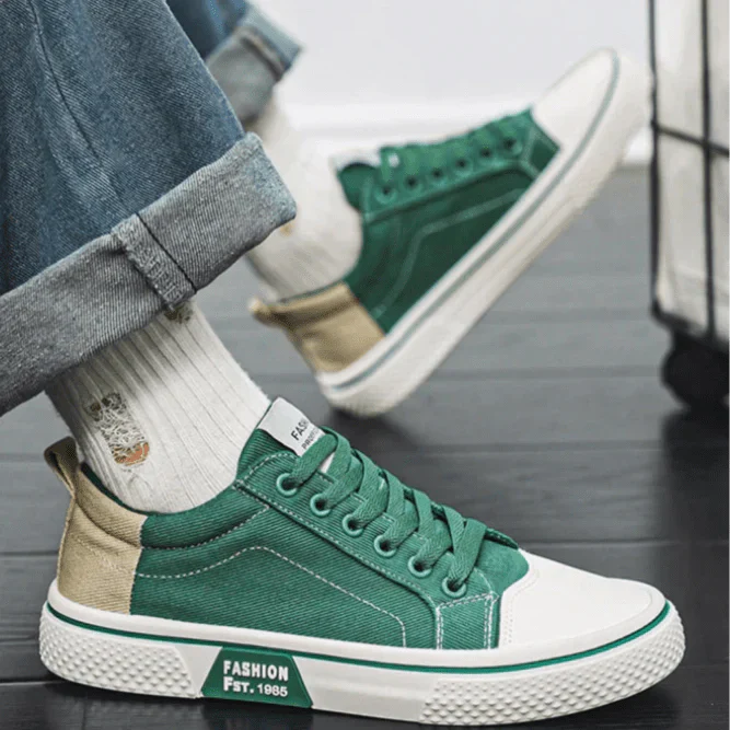 Sneakers da uomo in tela retrò - Comode scarpe basse blu e bianche