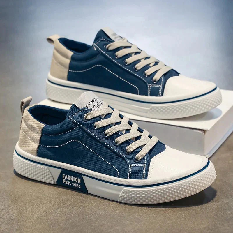 Sneakers da uomo in tela retrò - Comode scarpe basse blu e bianche