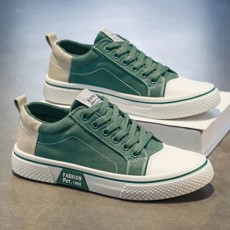 Sneakers da uomo in tela retrò - Comode scarpe basse blu e bianche
