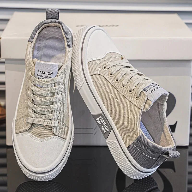 Sneakers da uomo in tela retrò - Comode scarpe basse blu e bianche