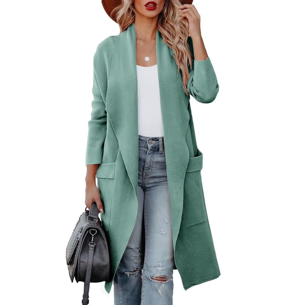 Lang åben damejakke – Elegant klassisk krave med takkede revers