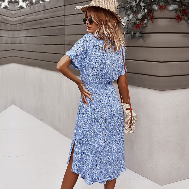 Abito estivo da donna con lacci - Abito midi casual floreale con bottoni