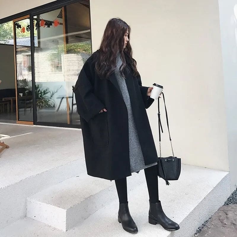 Cappotto lungo oversize in lana da donna - Elegante trench doppiopetto