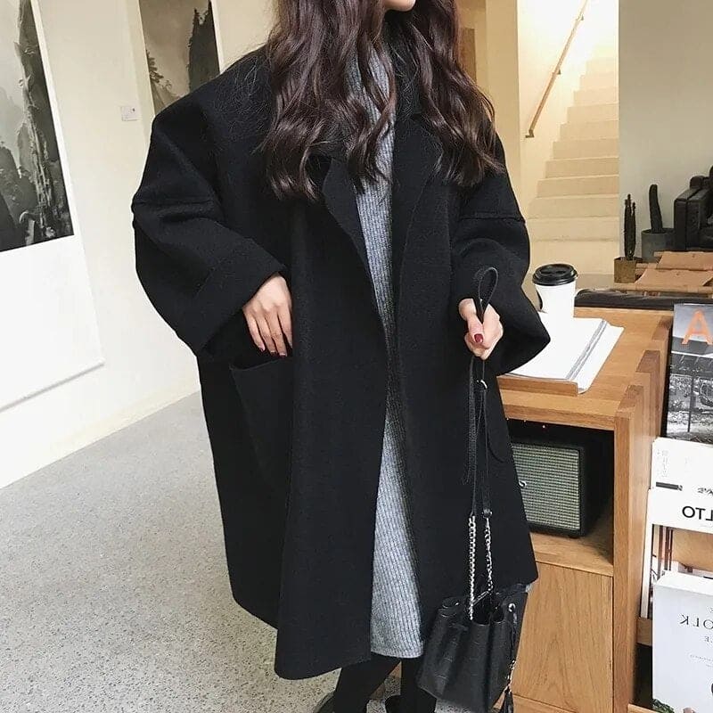 Cappotto lungo oversize in lana da donna - Elegante trench doppiopetto