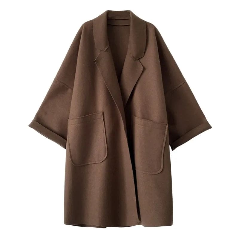 Cappotto lungo oversize in lana da donna - Elegante trench doppiopetto